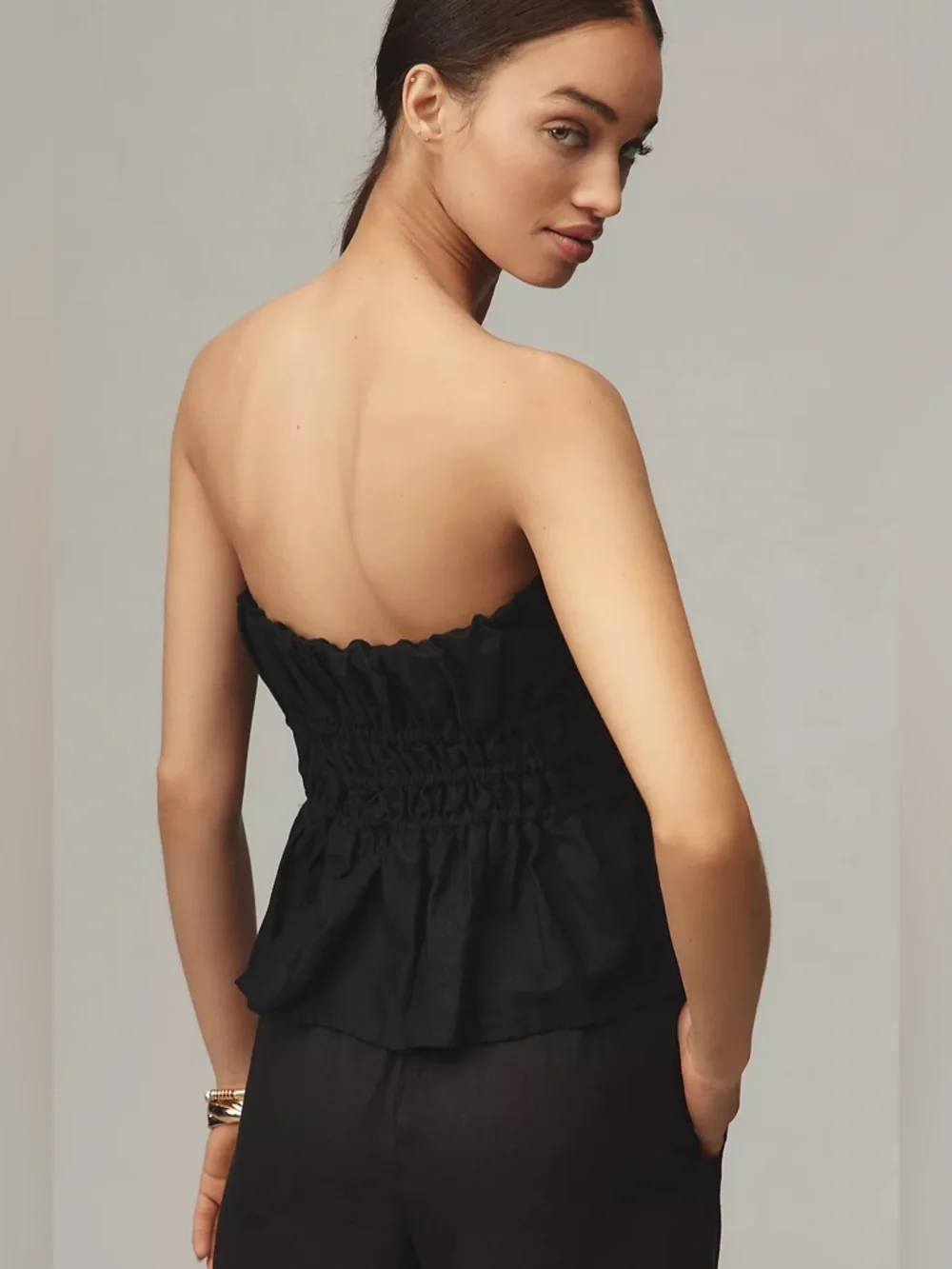 NWT ANTHROPOLOGIE The Somerset Strapless Blouse Black XL
